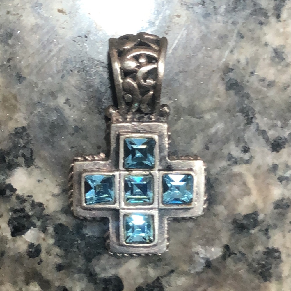 Barse Designer Natural Blue Topaz Sterling Cross Pendant